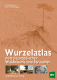 Cover des Buches 'Wurzelatlas' mit einer gezeichneten Wurzel auf hellbraunem Hintergrund und drei weitere kleine Abbildungen unten mit Bäumen und Pilz