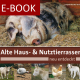 Cover des E-Books 'Alte Haus- und Nutztierrassen' mit einem Schwein und fünf weiteren Abbildungen von Tieren, wie Huhn, Ziege, Kuh etc.