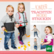 Cover des Buches 'Kindertrachtenmode stricken' mit vier Abbildungen von Kindern in Trachtenmode