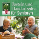 Cover des Buches 'Basteln und Handarbeiten für Senioren' mit zwei alten Frauen beim Handarbeiten