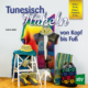 Cover des Buches 'Tunesisch häkeln von Kopf bis Fuß' mit verschiedenen bunt gehäkelten Objekten, wie Jacke, Tasche, Polster, Decke