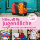 Cover des Buches 'Nähspaß für Jugendliche' mit vier Abbildungen von genähten Objekten, wie Tasche oder Säckchen