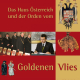 Cover des Buches 'Das Haus Österreich und der Orden vom Goldenen Vlies' mit Wappen, zwei Abbildungen mit Männern