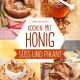 Cover des Buches 'Kochen mit Honig' mit vier Abbildungen von zubereiteten Speisen und Honigglas