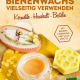 Cover des Buches 'Bienenwachs vielseitig verwenden' mit Wachs, Honig und weiteren Objekten aus Honig gefertigt