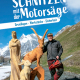 Cover des Buches 'Schnitzen mit der Motorsäge' mit dem Autor Tschiderer, der neben drei Schnitzprojekten aus Holz steht