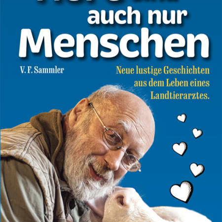 Cover des Buches 'Tiere sind auch nur Menschen' mit dem Portraitfoto des Autors und einer Kuh