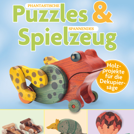 Cover des Buches 'Phantastische Puzzles & spannendes Spielzeug' mit vier abgebildeten Projekten