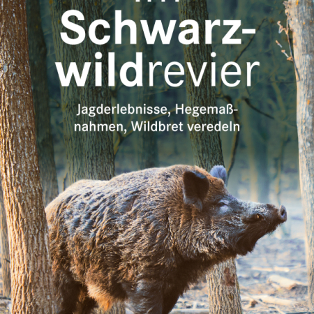Cover des Buches 'Im Schwarzwildrevier' mit Wildschwein zwischen Bäumen