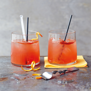 Zwei Gläser mit Orangeade aus Blutorangen