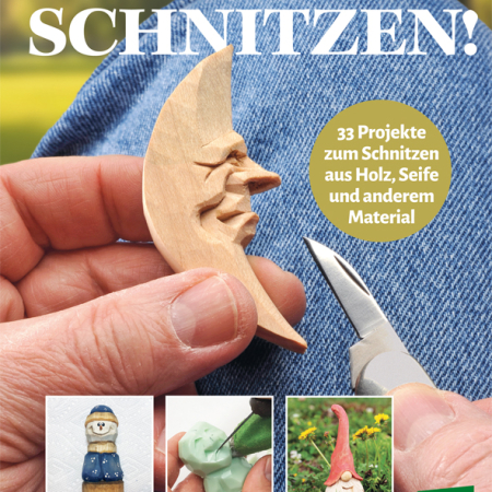 Cover des Buches 'Alle können schnitzen' mit vier abgebildeten Schnitzprojekten