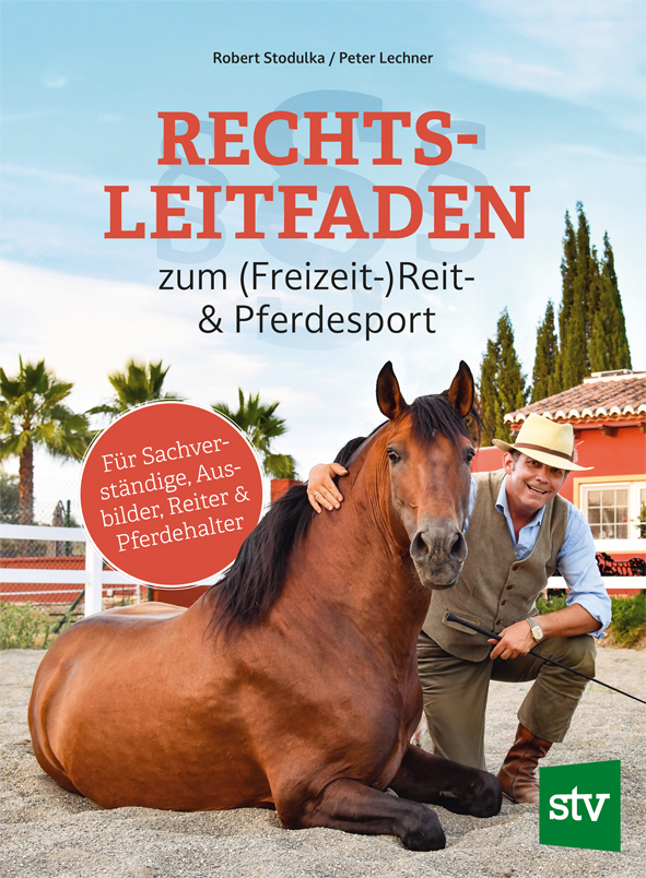 Cover des Buches 'Rechtsleitfaden zum (Freizeit-)Reit- & Pferdesport' mit einem Reiter neben einem Pferd kniend