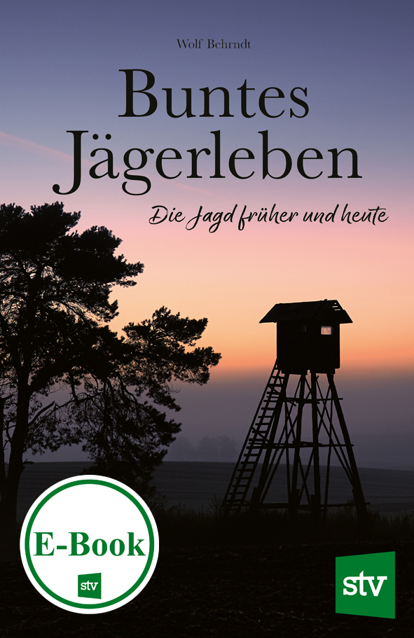 Cover des E-Books 'Buntes Jägerleben' mit einem Jägersteig und Baum in der Dämmerung