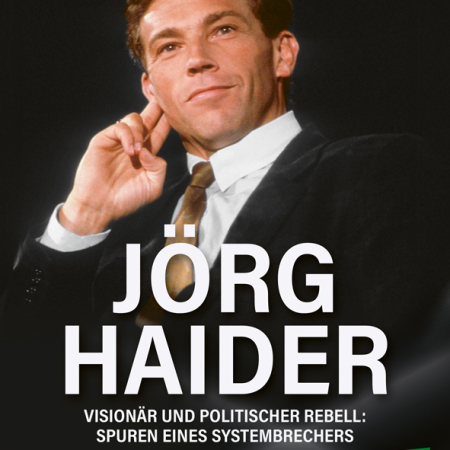 Cover des Buches 'Jörg Haider' mit Portraitfoto von Jörg Haider auf schwarzem Hintergrund