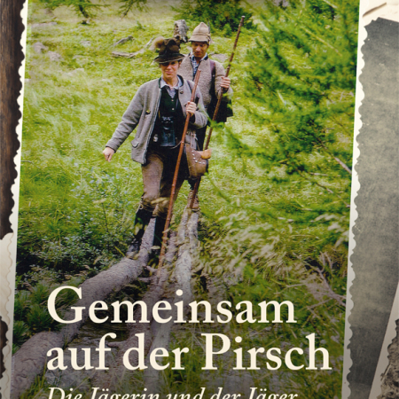 Cover des Buches 'Gemeinsam auf der Pirsch' mit einem Foto von einer Jägerin und einem Jäger