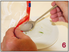 das Aloe vera Gelee wird in ein Plastiksackerl eingefüllt