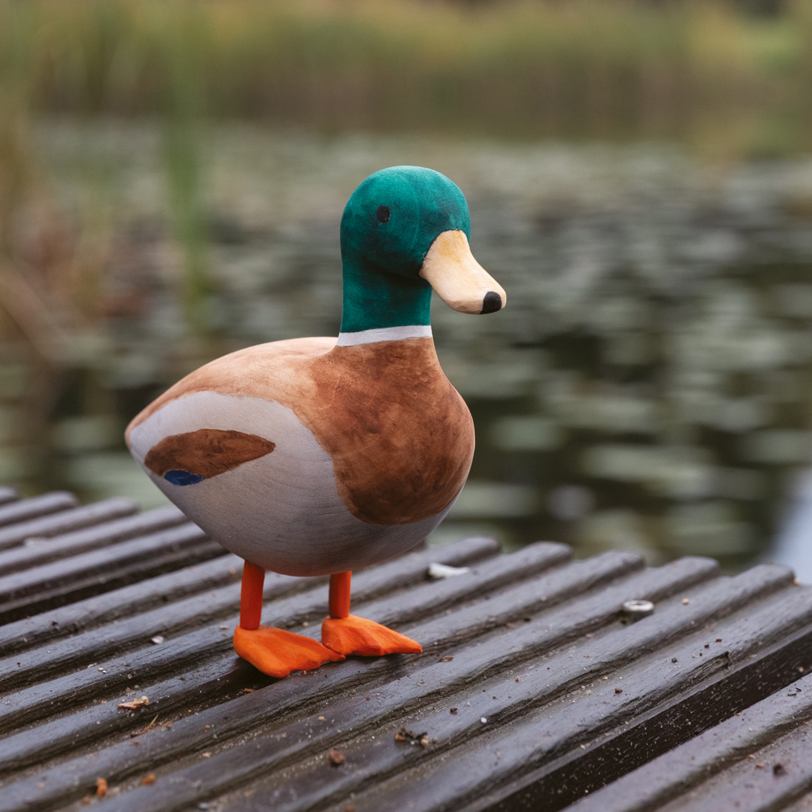 Einfach Tiere schnitzen28_C_Wouter de Bruijn, Hintergrund shutterstock_Melok Geschnitzte und bemalte Holzfigur einer Ente