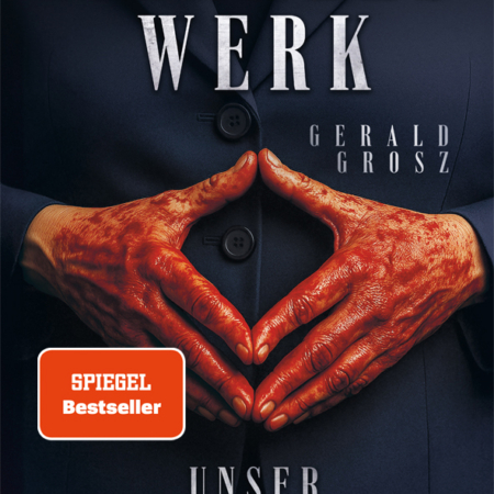 Cover des Buches 'Merkels Werk - Unser Untergang' mit Händen an denen sich Daumen und Zeigefinger an den Spitzen berühren und eine rautenförmige Figur bilden.
