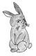 Eine schwarz-weiß-Zeichnung eines Hasen, der sehr mürrisch dreinschaut.
