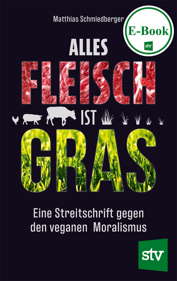 Cover des Buches "Alles Fleisch ist Gras" mit gemusterter Schrift auf schwarzem Hintergrund