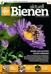 Cover der Zeitschrift 'Bienen aktuell' mit einer Biene die auf einer Blume sitzt